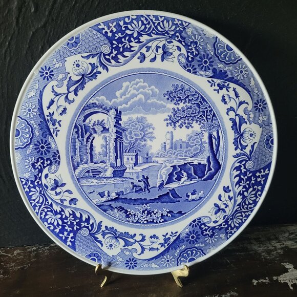 Spode Blue Italian Large Cake Plate, Cake Platter, Large Trivet, Blue and White - Picture 1 of 7